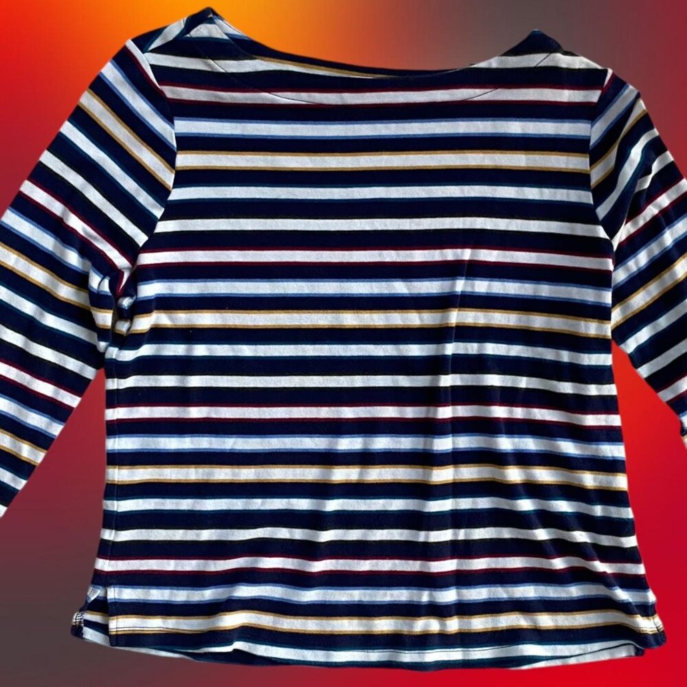 VTG b&w primary colored stripe 1/4 length sleeve shirt